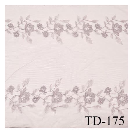 Dentelle broderie sur tulle 33 cm très haut de gamme largeur 33 cm couleur parme gris très belle prix pour un mètre