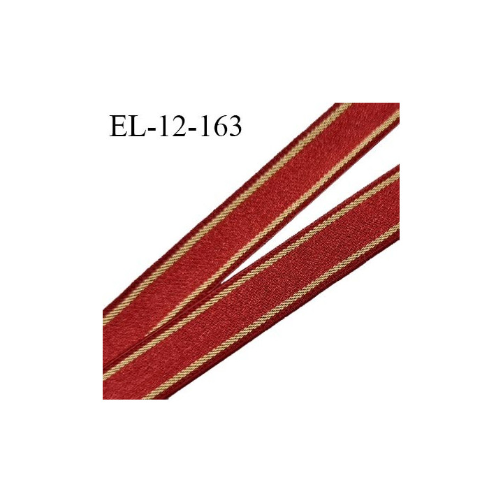 Elastique 12 mm lingerie couleur rouge rubis et doré allongement +200% prix au mètre