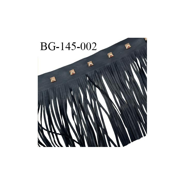 Galon frange en simili cuir noir avec rivets couleur doré largeur de la bande 25 mm longueur des franges 120 mm prix au mètre