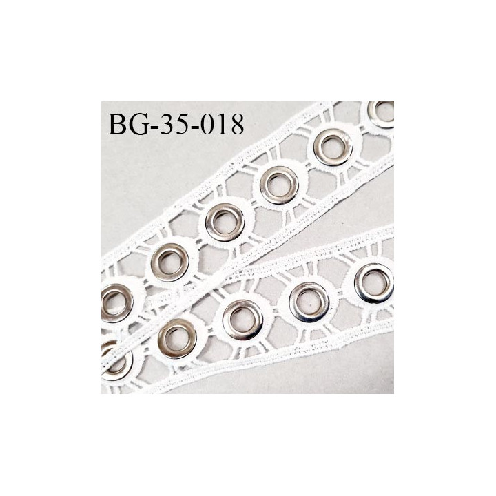 Galon ruban 35 mm couleur naturel avec oeillets couleur chrome diamètre intérieur 8 mm diamètre extérieur 15 mm prix au mètre