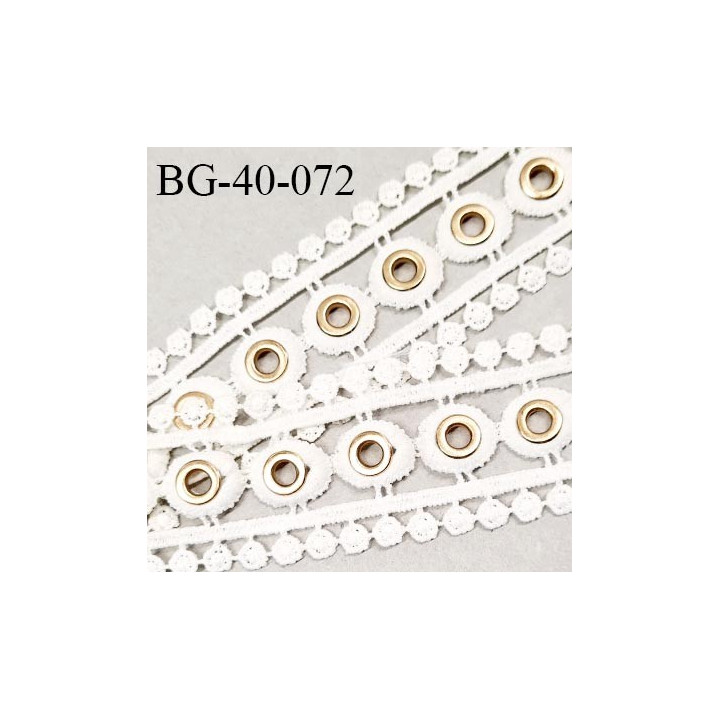 Galon ruban guipure 40 mm couleur naturel avec oeillets couleur doré diamètre intérieur 5 mm prix au mètre