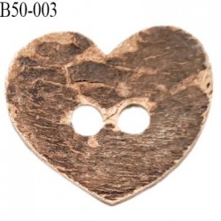 Bouton 50 mm en bois de coco naturel en forme de coeur largeur 50 mm épaisseur 4 mm 2 trous prix à la pièce