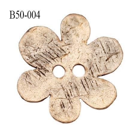 Bouton 50 mm en bois coco forme fleur largeur 50 mm 2 trous prix à la pièce