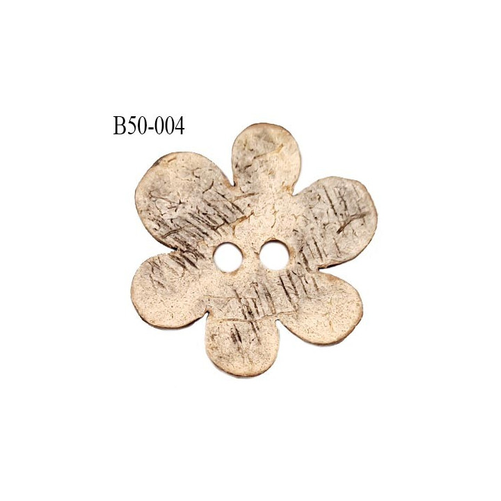 Bouton 50 mm en bois coco forme fleur largeur 50 mm 2 trous prix à la pièce
