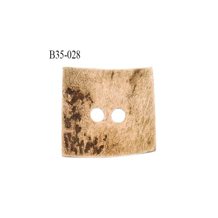 Bouton 35 mm en bois de coco naturel en forme de carré largeur 35 mm 2 trous prix à la pièce