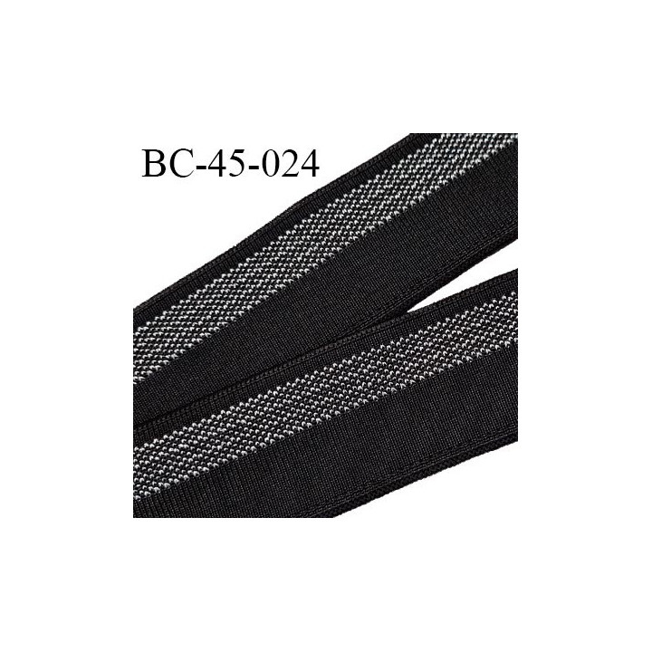Bord-Côte 45 mm bord cote jersey maille synthétique couleur noir et argenté largeur 4.5 cm longueur 100 cm prix à la pièce