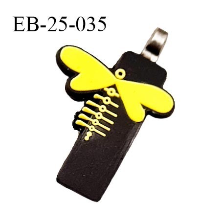 Tirette 25 mm en silicone couleur noir et jaune longueur 25 mm largeur 8 mm épaisseur 4 mm attache en métal prix à la pièce