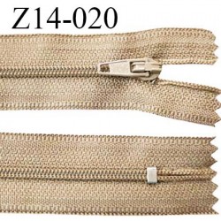 Fermeture zip 14 cm non séparable couleur beige foncé zip glissière nylon invisible prix à l'unité