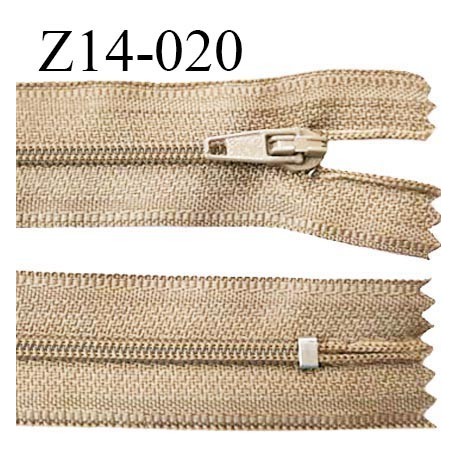 Fermeture zip 14 cm non séparable couleur beige foncé zip glissière nylon invisible prix à l'unité