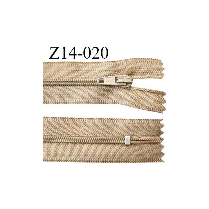 Fermeture zip 14 cm non séparable couleur beige foncé zip glissière nylon invisible prix à l'unité