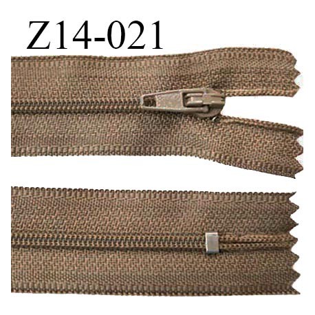 Fermeture zip 14 cm non séparable couleur marron clair zip glissière nylon invisible largeur 4 mm prix à l'unité