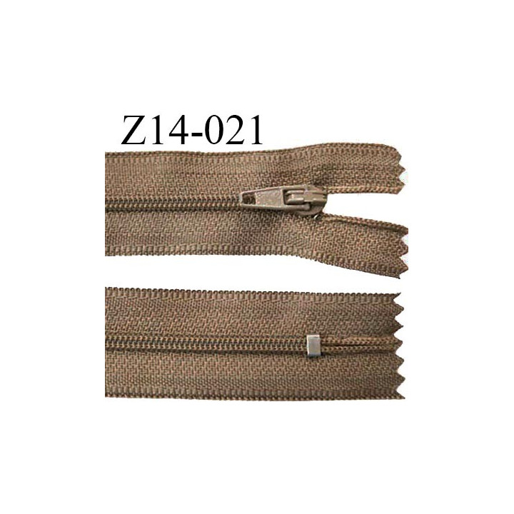 Fermeture zip 14 cm non séparable couleur marron clair zip glissière nylon invisible largeur 4 mm prix à l'unité