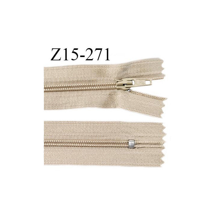 Fermeture zip 15 cm couleur beige non séparable largeur 2.5 cm glissière nylon largeur 4 mm longueur 15 cm prix à l'unité
