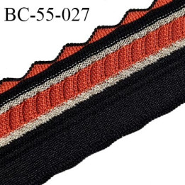 Bord-Côte 55 mm bord cote jersey maille synthétique couleur noir orange et doré largeur 5.5 cm longueur 90 cm prix à la pièce