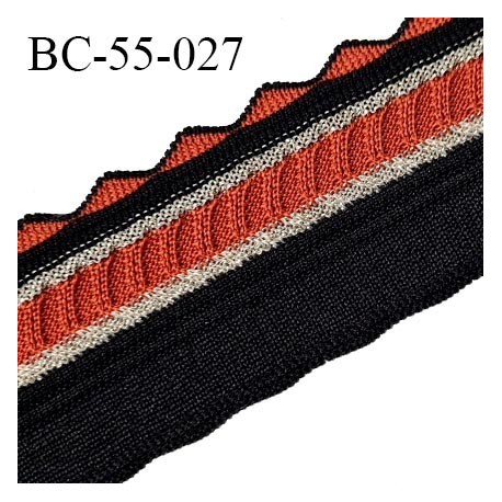 Bord-Côte 55 mm bord cote jersey maille synthétique couleur noir orange et doré largeur 5.5 cm longueur 90 cm prix à la pièce