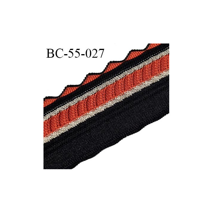 Bord-Côte 55 mm bord cote jersey maille synthétique couleur noir orange et doré largeur 5.5 cm longueur 90 cm prix à la pièce