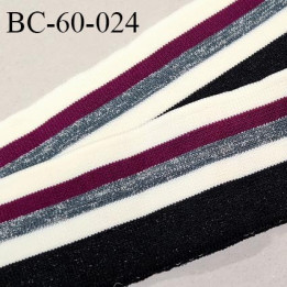 Bord-Côte 60 mm bord cote jersey maille synthétique couleur naturel violet argenté et noir pailleté prix à la pièce