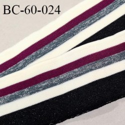 Bord-Côte 60 mm bord cote jersey maille synthétique couleur naturel violet argenté et noir pailleté prix à la pièce