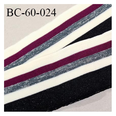 Bord-Côte 60 mm bord cote jersey maille synthétique couleur naturel violet argenté et noir pailleté prix à la pièce