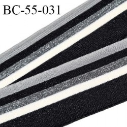 Bord-Côte 55 mm bord cote jersey maille synthétique couleur gris naturel argenté et noir pailleté largeur 5.5 cm prix à la pièce