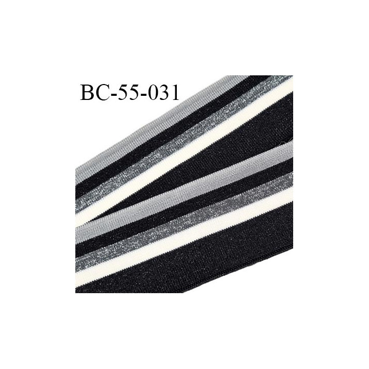 Bord-Côte 55 mm bord cote jersey maille synthétique couleur gris naturel argenté et noir pailleté largeur 5.5 cm prix à la pièce
