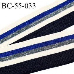 Bord-Côte 55 mm bord cote jersey maille synthétique couleur bleu marine naturel bleu et noir pailleté prix à la pièce