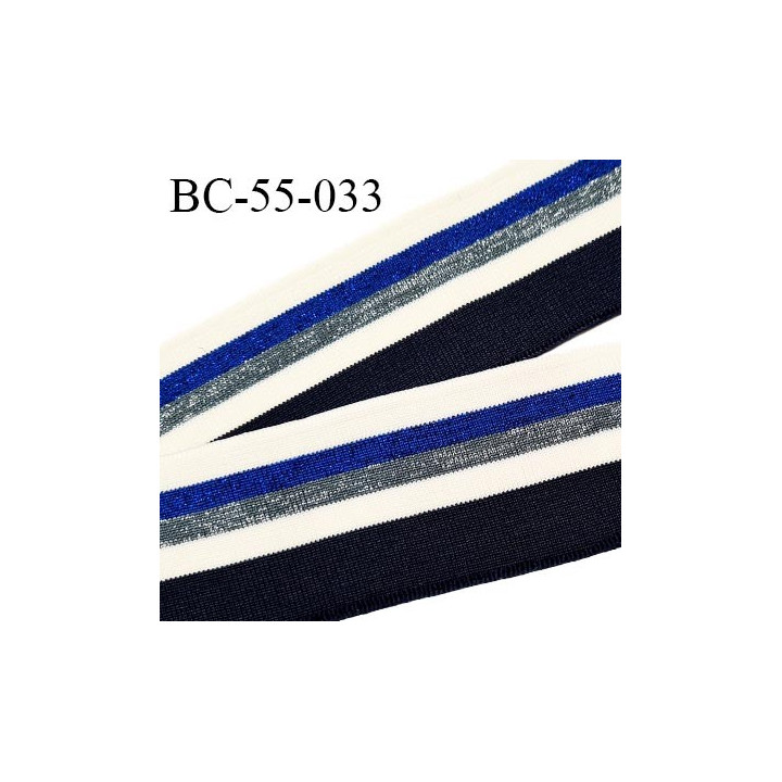 Bord-Côte 55 mm bord cote jersey maille synthétique couleur bleu marine naturel bleu et noir pailleté prix à la pièce