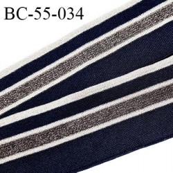 Bord-Côte 55 mm bord cote jersey maille synthétique couleur bleu marine avec rayures gris et beige brillantes prix à la pièce