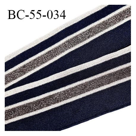 Bord-Côte 55 mm bord cote jersey maille synthétique couleur bleu marine avec rayures gris et beige brillantes prix à la pièce