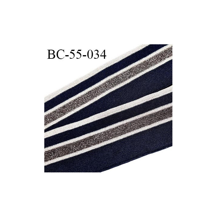 Bord-Côte 55 mm bord cote jersey maille synthétique couleur bleu marine avec rayures gris et beige brillantes prix à la pièce