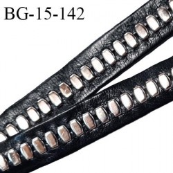 Galon ruban 15 mm en simili cuir couleur noir et clous couleur chrome largeur 15 mm prix au mètre