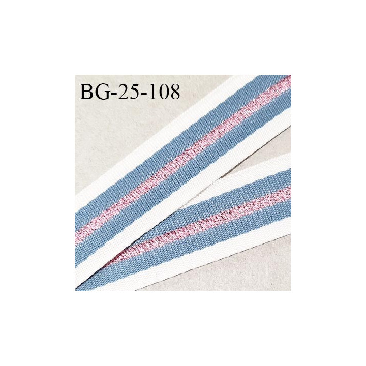 Galon ruban 25 mm souple couleur naturel bleu et rose pailleté largeur 25 mm prix au mètre