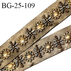 Galon ruban 25 mm en simili cuir couleur mordoré avec décor de perles largeur 25 mm prix au mètre