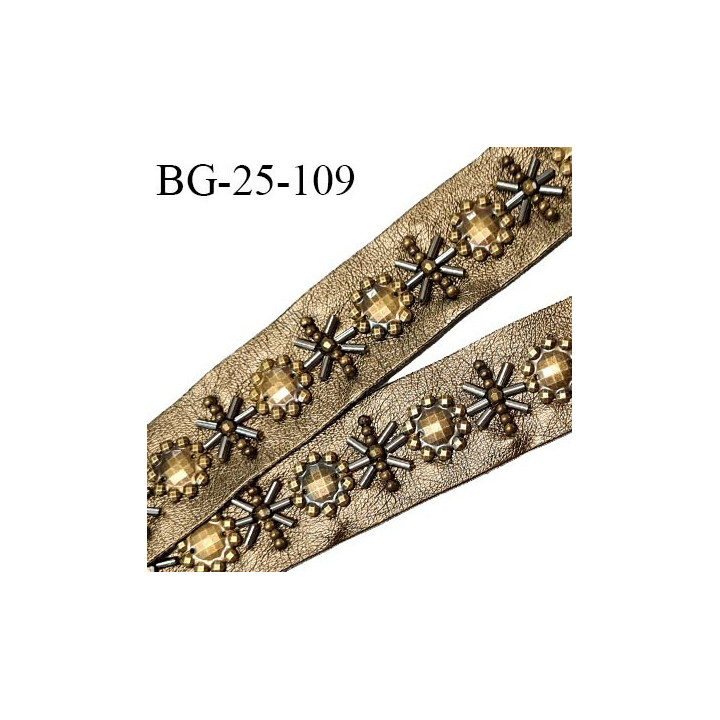 Galon ruban 25 mm en simili cuir couleur mordoré avec décor de perles largeur 25 mm prix au mètre