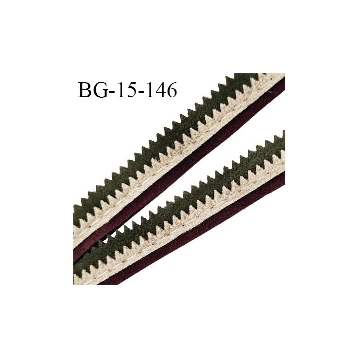 Galon ruban 15 mm style daim couleur bordeaux beige et vert largeur 15 mm prix au mètre