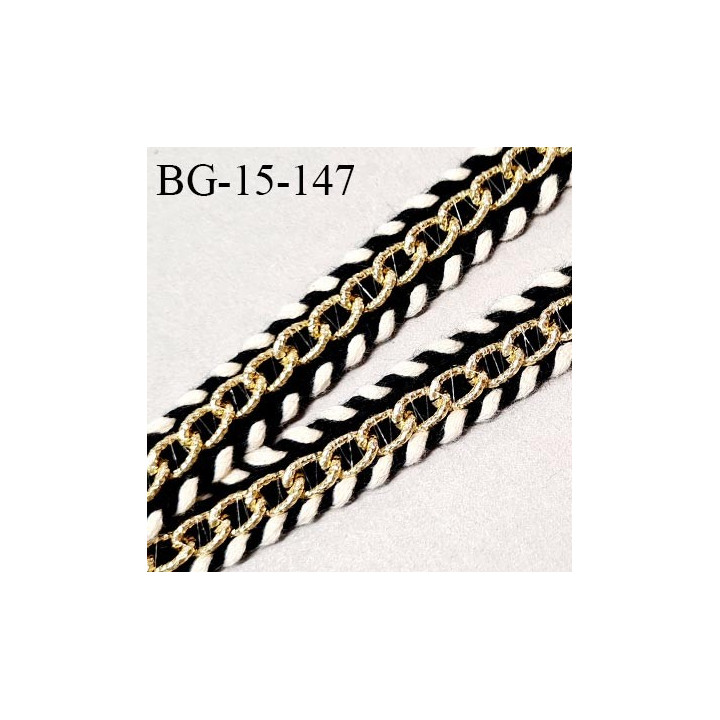 Galon chainette couleur doré sur coton tressé couleur noir et naturel largeur 15 mm prix au mètre