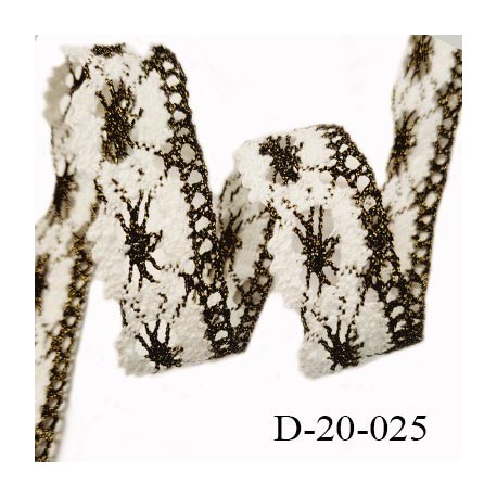 Dentelle 20 mm crochets couleur blanc et or vieilli largeur 20 mm prix au mètre