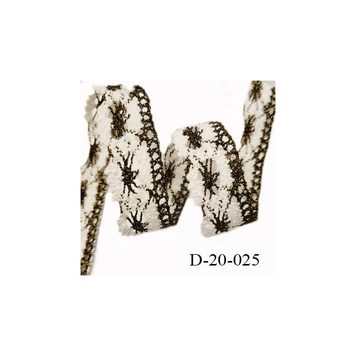 Dentelle 20 mm crochets couleur blanc et or vieilli largeur 20 mm prix au mètre