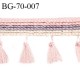 Galon ruban 70 mm couleur rose pastel naturel et gris largeur de la bande 30 mm + 40 mm de franges prix au mètre
