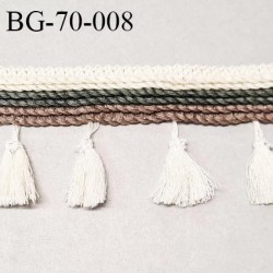 Galon ruban 70 mm couleur naturel kaki et marron largeur de la bande 30 mm + 40 mm de franges prix au mètre