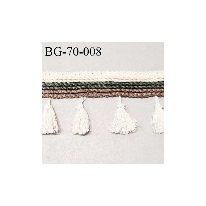 Galon ruban 70 mm couleur naturel kaki et marron largeur de la bande 30 mm + 40 mm de franges prix au mètre