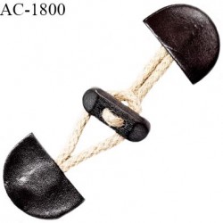 Brandebourg simili cuir style duffle coat couleur marron et corde couleur naturel prix à l'unité composé de deux éléments