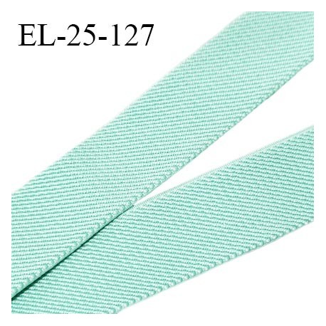 Elastique 25 mm couleur vert menthe à l'eau bonne élasticité allongement +130% largeur 25 mm prix au mètre