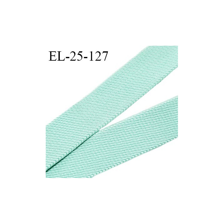 Elastique 25 mm couleur vert menthe à l'eau bonne élasticité allongement +130% largeur 25 mm prix au mètre