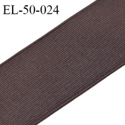 Elastique plat 50 mm couleur marron brodé sur les bords forte élasticité allongement +60% prix au mètre