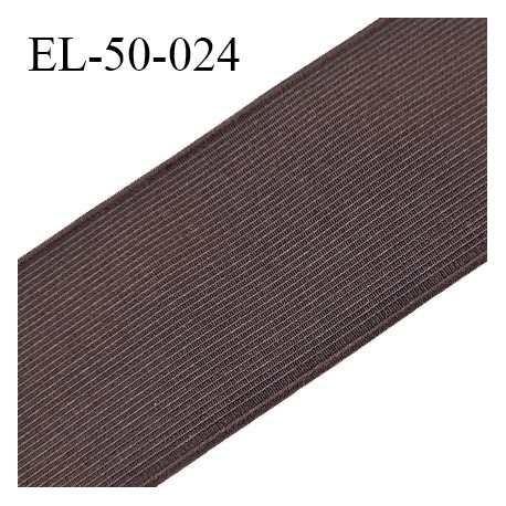 Elastique plat 50 mm couleur marron brodé sur les bords forte élasticité allongement +60% prix au mètre