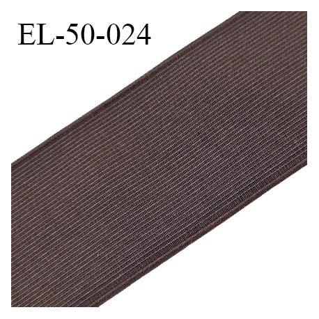 Elastique plat 50 mm couleur marron brodé sur les bords forte élasticité allongement +60% prix au mètre