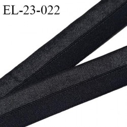 Elastique lingerie 22 mm pré plié couleur noir brillant sur un côté et velours sur l'autre fabriqué en France prix au mètre