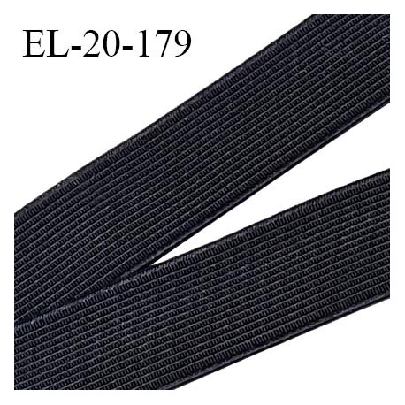 Elastique 20 mm plat brodé très belle qualité couleur noir semi rigide bonne élasticité allongement +90% prix au mètre