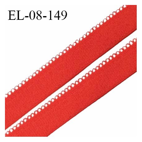 Elastique picot 8 mm haut de gamme couleur rouge orangé doux au toucher largeur 8 mm fabriqué en France prix au mètre